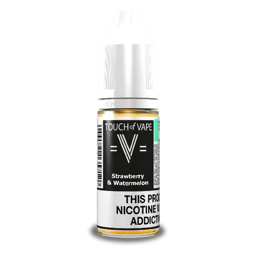 A bottle of Strawberry & Watermelon flavored e-liquid by Touch of Vape.