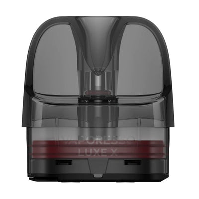 A Vaporesso Luxe X & XR Pod, featuring a transparent e-liquid container with a red and black color scheme, designed for specific Vaporesso Luxe pod kits.